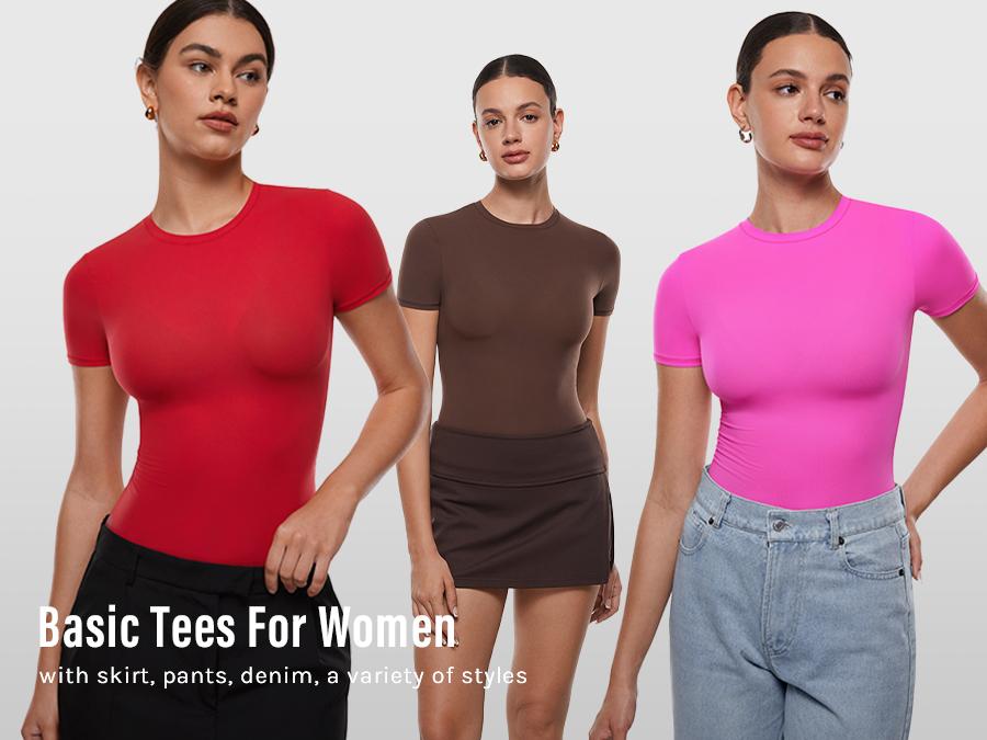 INLYRIC Inbarely Single Layer Short Sleeve Top See Through Soft Lightweight Stretchy Bodysuits for Summer Workouts