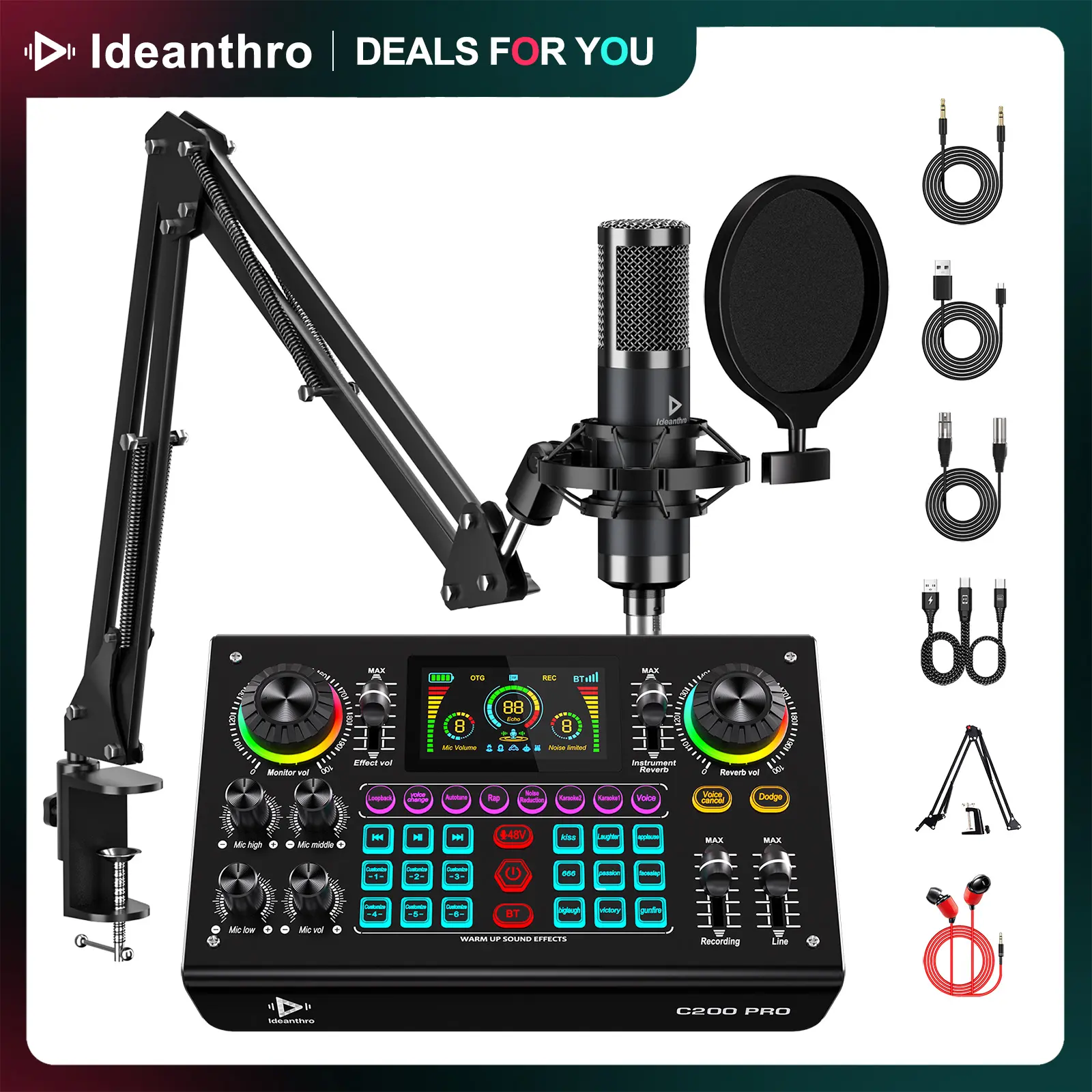 Ideanthro C200 PRO-P15 USB Audio Mixer, Dual-Core DSP Soundcard with Dual Mic & Dual Headphone, Voice Changer & EQ for Streaming, Recording & Most Live Platforms #SummerWins #DealsForYouDays