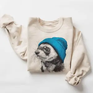 Retro Ferret Wearing Beanie Vintage Pet Owner Animal Unisex Sweatshirt - Lauriel Designs  W7
