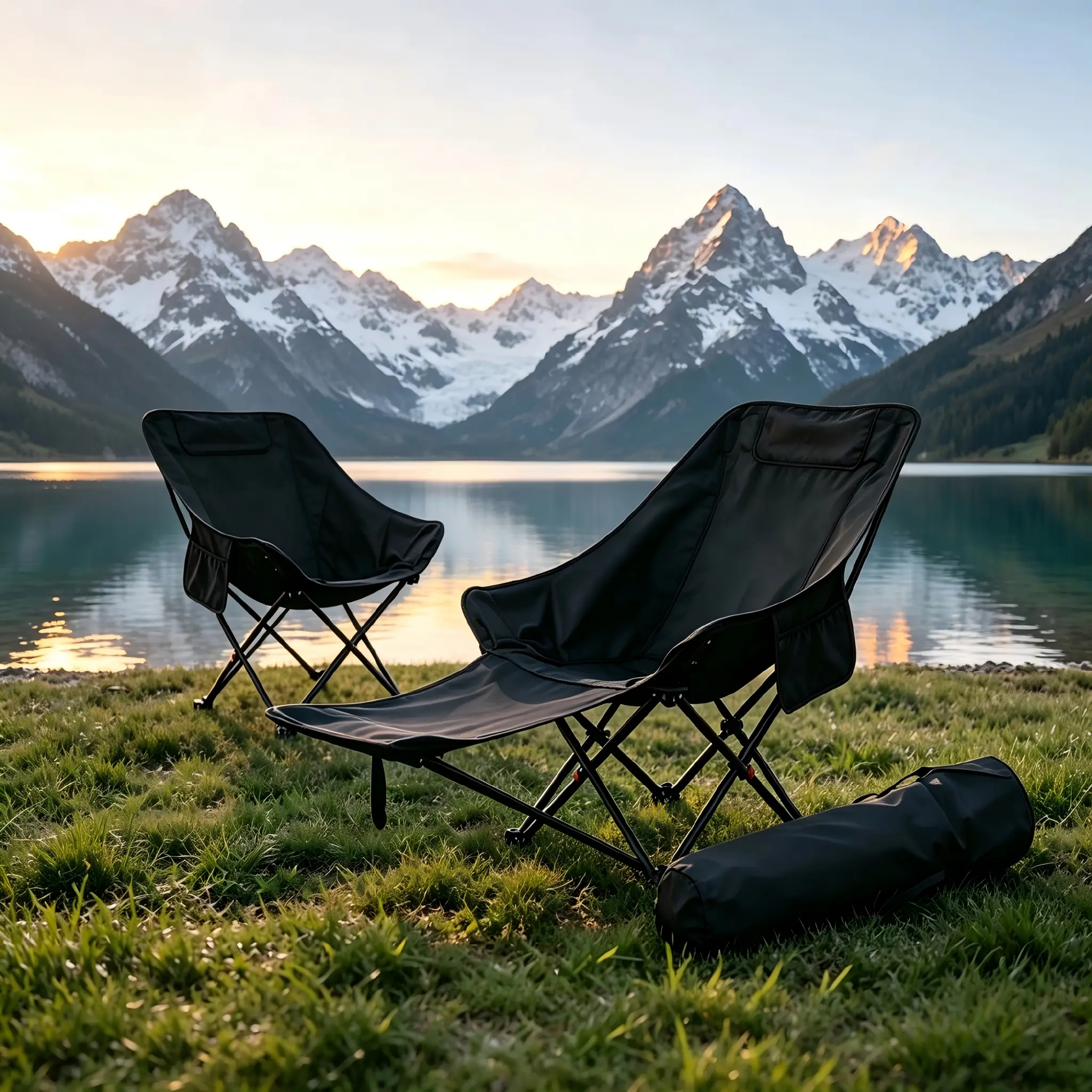Adjustable Outdoor Moon Camping Chair - Dual-Purpose Foldable Recliner with Adjustable Footrest, Multi-Position Backrest, Ergonomic Support, Compact Portable Design, Waterproof for Camping, Fishing, Beach Use, Beach Chairs, Compact Portable Chairs