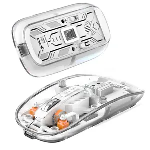 A.JAZZ Wireless Bluetooth5.1&2.4G Mini Lightweight Mouse,Transparent Clear Cool,Rechargeable Silent Computer Mice,Nano USB C Receiver,LED Battery Magic Silm for Office/PC/Mac/Laptop/Apple/ipad