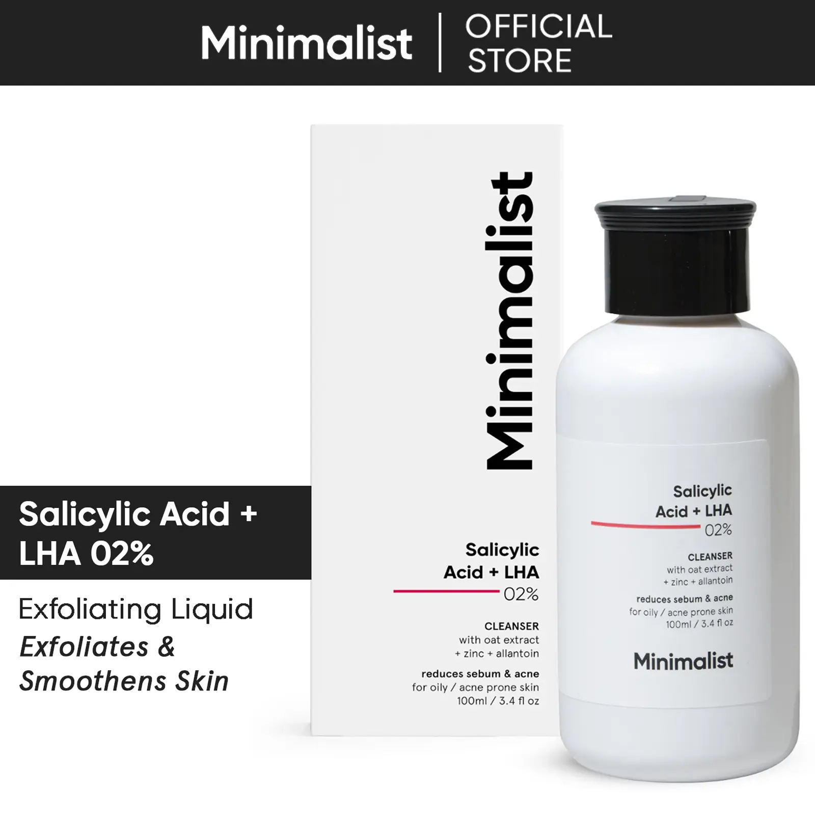 Minimalist 2% Salicylic Acid + LHA Facial Cleanser, Oil Control Antimicrobial Daily Cleanser for Acne-Prone Oily Skin, Sulphate-Free Face Wash for Women & Men, Antimicrobial Facial Cleansers