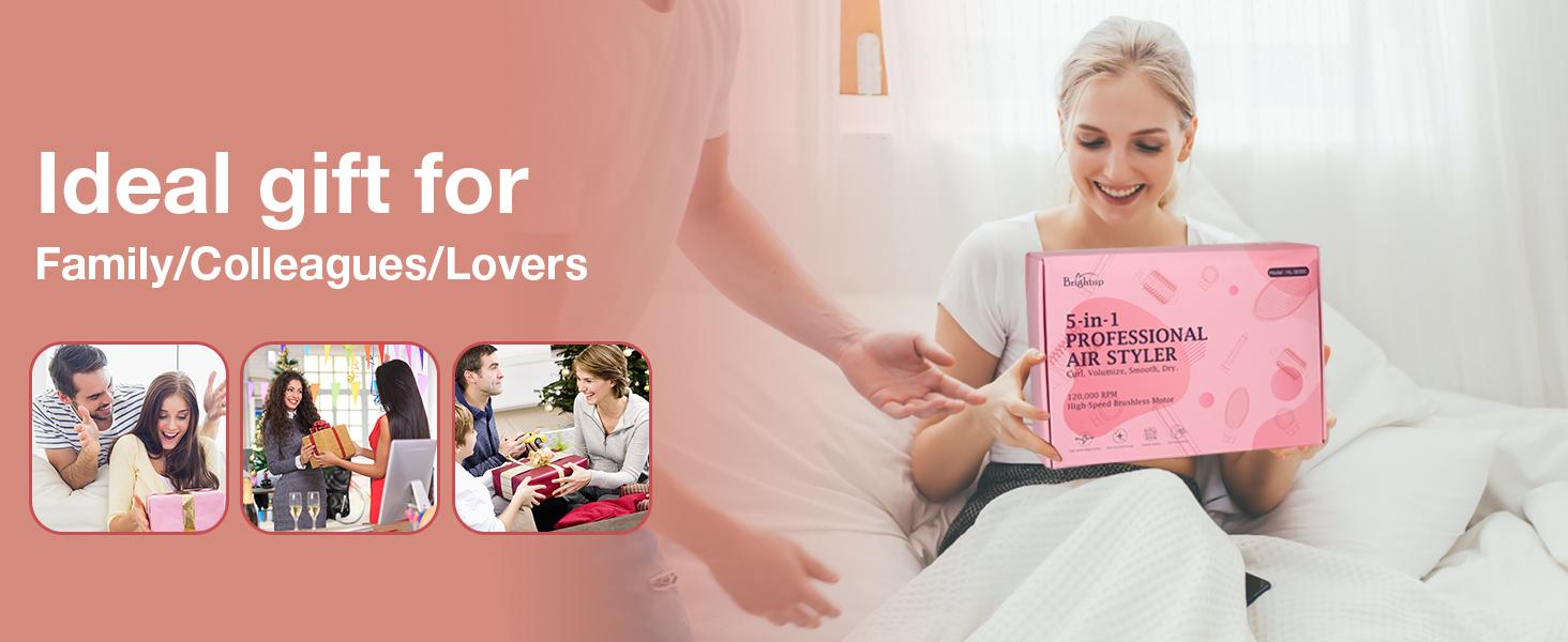 Brightup 5 in 1 Air Styler Automatic Hair Curling Iron with Detachable Brush Head, Blow-Dry,Straightening Wrap  Negative Ions Ergonomic Rose Gold(Advanced Custom)  Holiday Gift