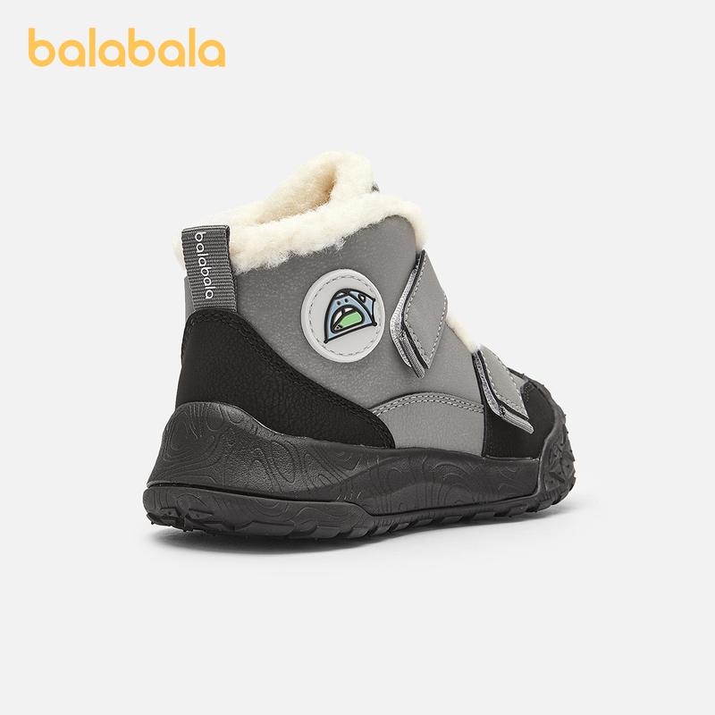 Balabala Kids Fleece-Lined Snow Boots Tan Grey Thick Warm Anti-Slip Winter Walking Shoes with Rubber Sole & Secure Hook-And-Loop Straps for Safety & Comfort