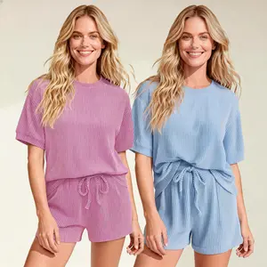 EncoLax Women 2 Piece Shorts Set 2026 Casual Summer Cruise Outfits Ribbed Loose Short Sleeve Pocket Matching Lounge Sets
