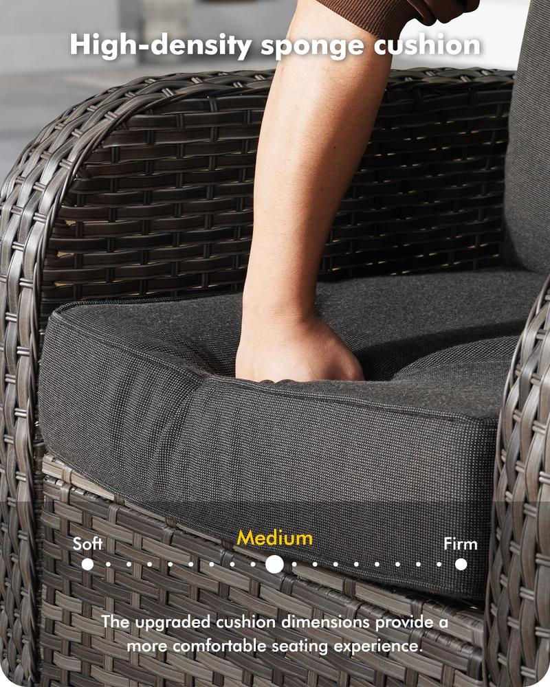 8-Piece Wicker Patio Furniture Set, All-Weather Rattan Conversation Bistro Loveseat Chair and Patio Rockers Set for Backyard, Balcony and Deck with Soft Cushions and Metal Table