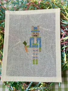 Blue and Green Bunny Nutcracker Hand Painted Needlepoint Canvas | Ornament Size | Easter Bunny