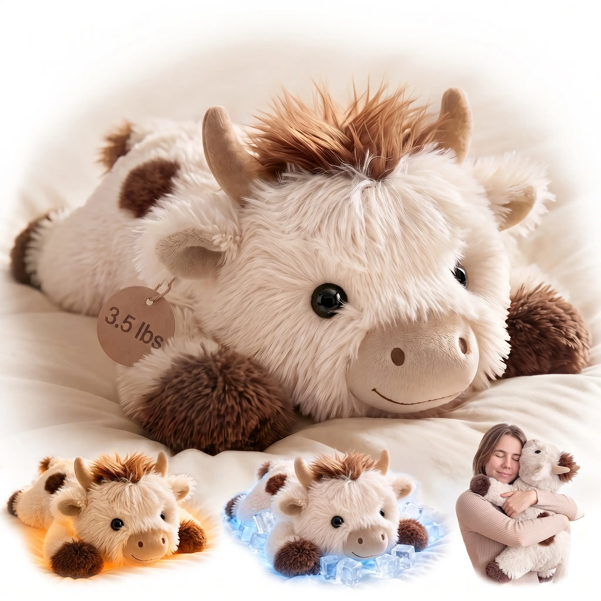 2026 Mewaii 3.5 / 5 lbs Weighted Stuffed Animals with Microwavable Heating Pad, Adjustable Heatable & Coolable, Cuddle Buddy – Summer Vibes Comfort for Adults & Kids (Cow, Highland Cow, Black Cat) Soft Cuddly Gift Durable Soft Fluffy