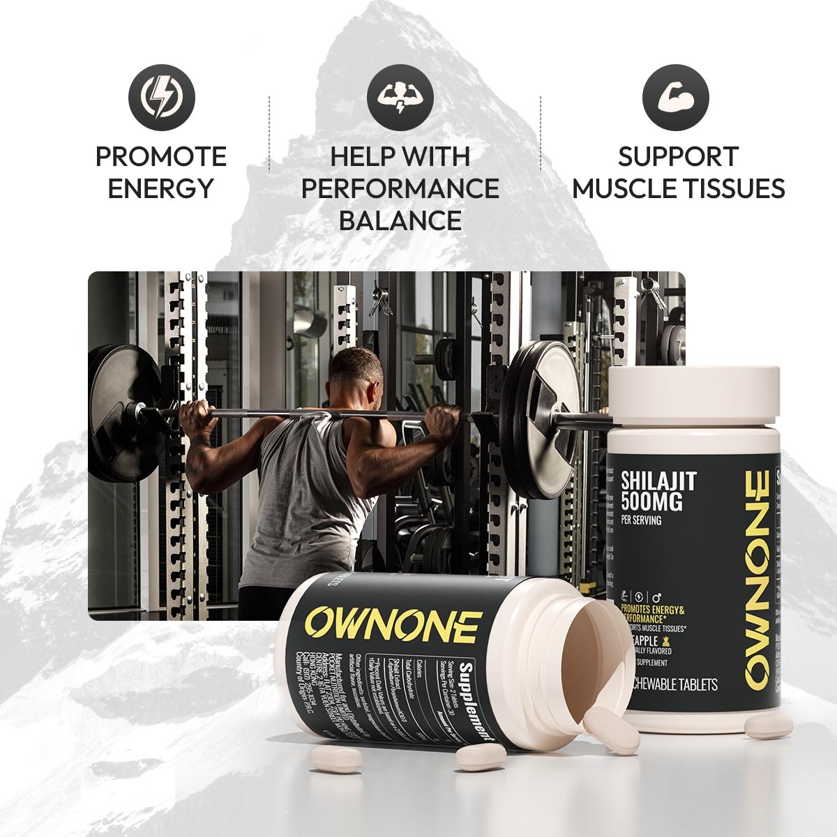 OWNONE SHILAJIT Chewable Tablets | 15000MG High Content | For Muscle,Energy,Strength | Athletic Performance Support | Pineapple Flavor | 60 Tablets