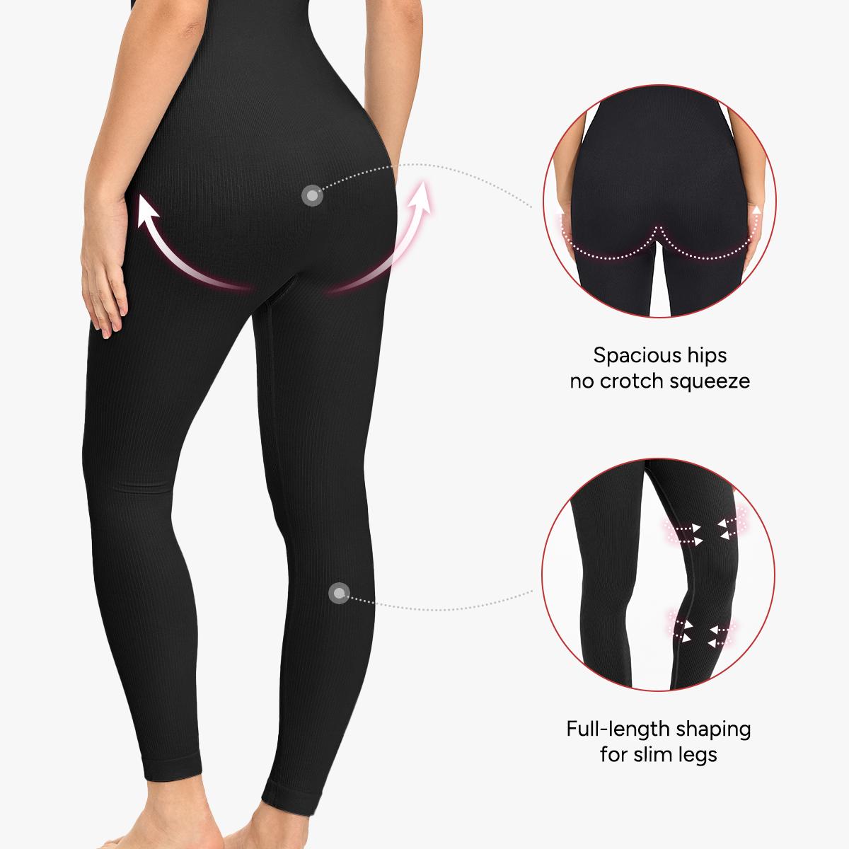 Nebility Women's High Elasticity Breathable Fabric Long Sleeve Yoga Jumpsuits Ribbed Design for Workout Leg Shape Ornament One Piece Activewear Clothing Athletic Training Apparel