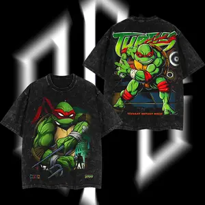 Superstyle The Hothead Raph Sai Master "Raphael" - The Teenage Mutant Ninja Turtles Heroes TMNT Edition Double Printed Oversize Lightweight Acid Washed Tee TV Series Graphic Design Top Cotton Streetwear Movies Film T-Shirt Clothes Menswear Womenswear