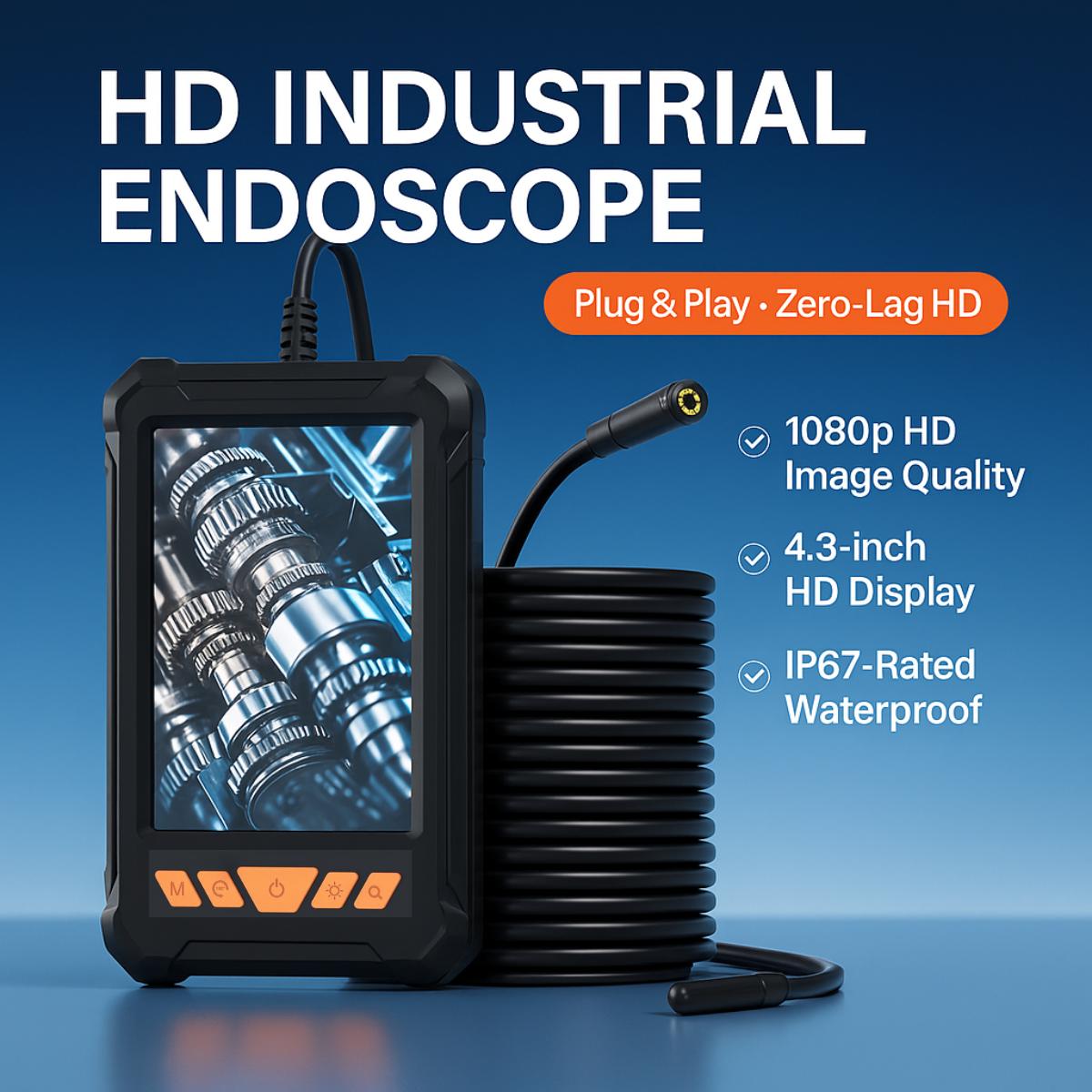 OBD Scanner with 4.3" IPS Borescope Camera IP67 Waterproof Car Pipe Engine Inspection Diagnostic 5MP Dual-Lens Endoscope 8 Adjustable LEDs Plug & Play