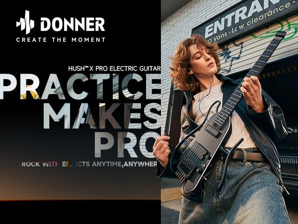 Donner HUSH-X PRO Multi-Effects Electric Guitar for Travel, 4 Color Options