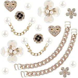 18 Pcs Bling Shoe Charms for Women, Flower Pearl Clog Shoes Accessories, Fashion Crystal Rhinestone Shoes Charms Pearl Chain DIY Sandals Decoration for Women Christmas Birthday Party Favors Accessories