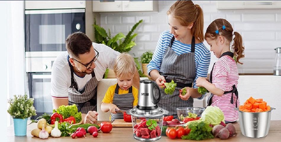 SPZTJK 2L Baby Food Processor & Meat Grinder - 2 Free Dishwasher-Safe Blades & Bowls, Pure Copper Motor for Homemade Puree/Nuts/Meat, BPA-Free & Quiet Design for Family Cooking