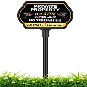 No Trespassing Signs Private Property with Stake, 10"x5"/37" Adjustable Tall Rust-Free Aluminum Security Signs for Outdoor, UV Printed & Weatherproof Video Surveillance Warning Signs for Home, Yard, Driveway