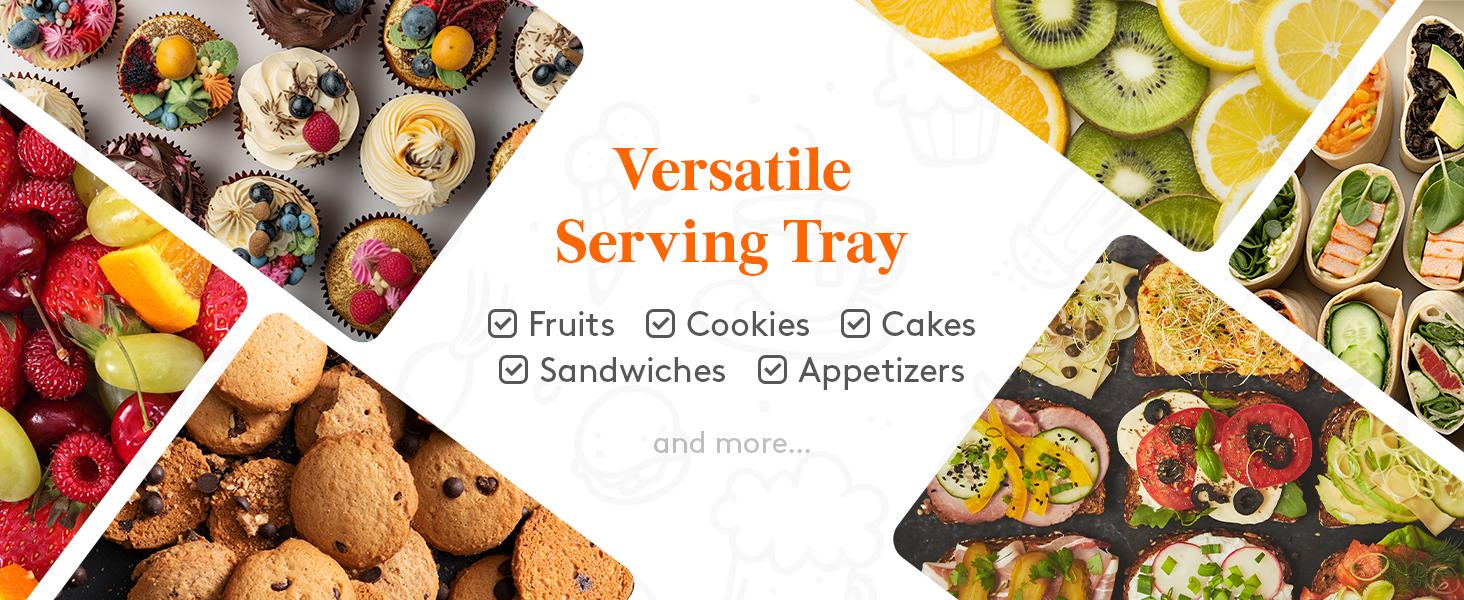 Lifewit Divided Serving Tray, Reusable Plastic Platter for Veggies, Snacks, Fruits, Cookies, and Desserts. Ideal for Parties and Kitchen