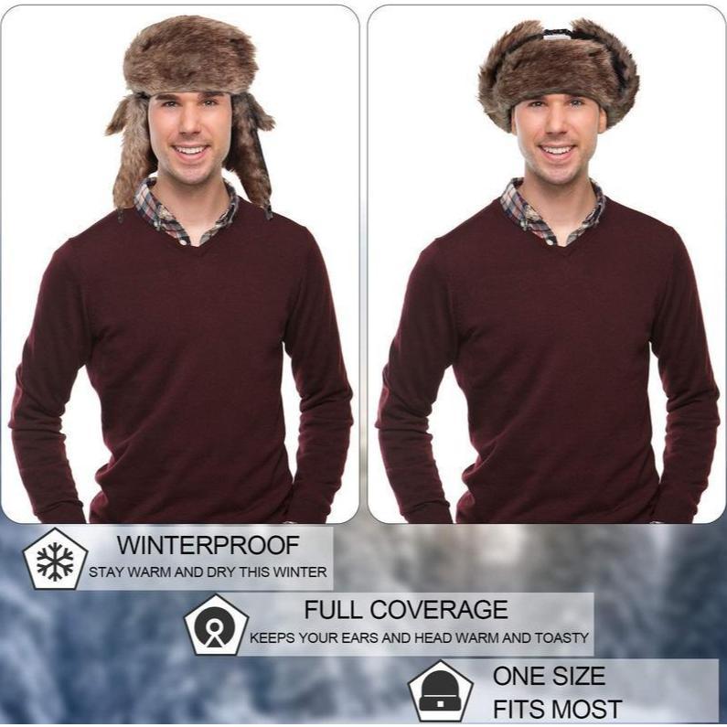 Faux Fur Reflective Aviator Trapper Hat - Warm Windproof Winter Cap | Cold Weather Outdoor Snow Activity Essential