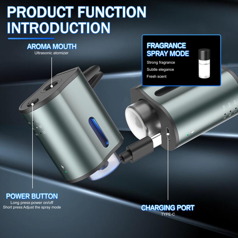 Smart Car Air Freshener with Three Adjustable Concentration Scent Levels, Portable Waterless Car Diffuser Air Freshener Car Aromatherapy Diffuser,  3*10ML Natural Perfume