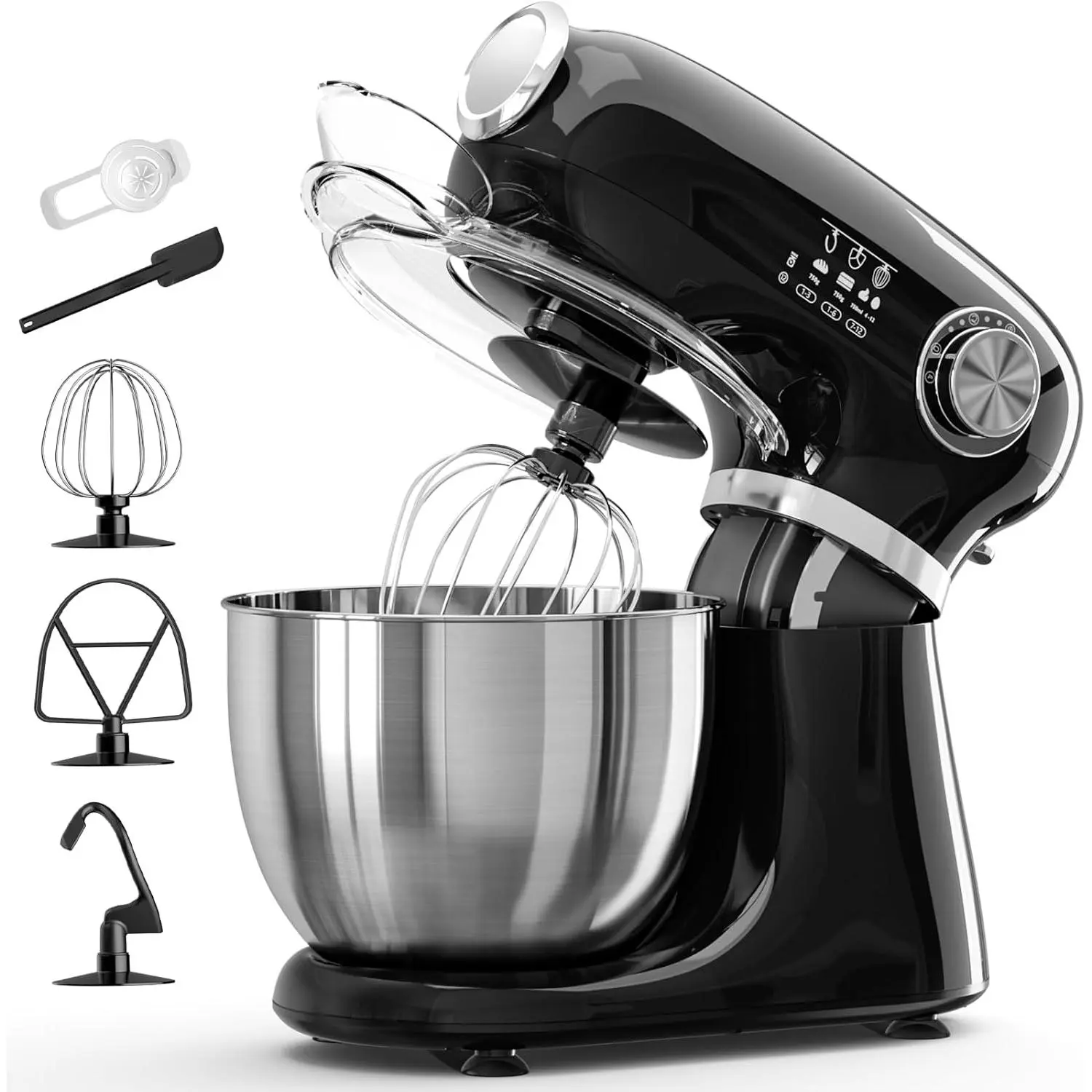 Kismile 5.5-Quart Electric Stand Mixer with 12 Speeds Tilt-Head Design & Stainless Steel Bowl Includes Dough Hook Whisk Beater Powerful Baking Mixer for Cakes Bread Dough Black Kitchen Appliances Household Appliances, Mini Kitchen Stand Mixers