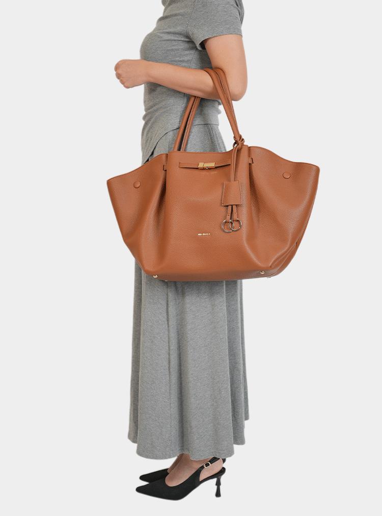 NEWBELLA Marella Top Handle Tote Bags - Elegant PU Leather Tote with Detachable Charm & Magnetic Closure System for Everyday Use 23.6" x 12.6" x 5.5" x 11" SpringStatements