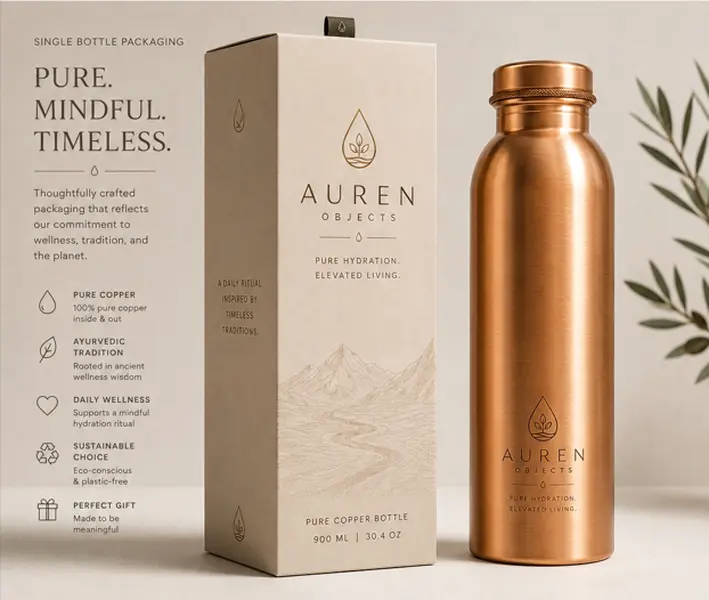 AUREN Pure Copper Water Bottle - Stylish Designer Water Bottle