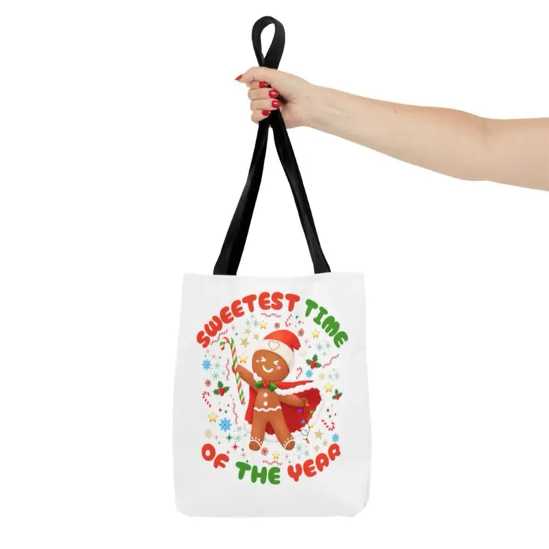 Gingerbread Christmas Cookie Tote Bag - Sweetest Time of the Year Design - Perfect for Holiday Shopping and Gift Giving
