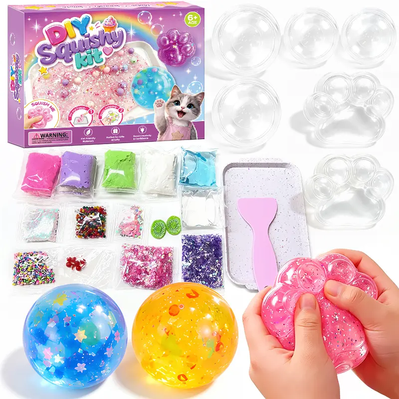 Kawaii DIY Cat Paw Squishy Kit - Super Soft Mochi Texture, Squishies Toys, Relaxing ASMR Stress Relief, Fidget Slime & Squishy Toys, Cool Gifts for Kids, Creative Play Vacation Craft Activity, Handmade Room Decor