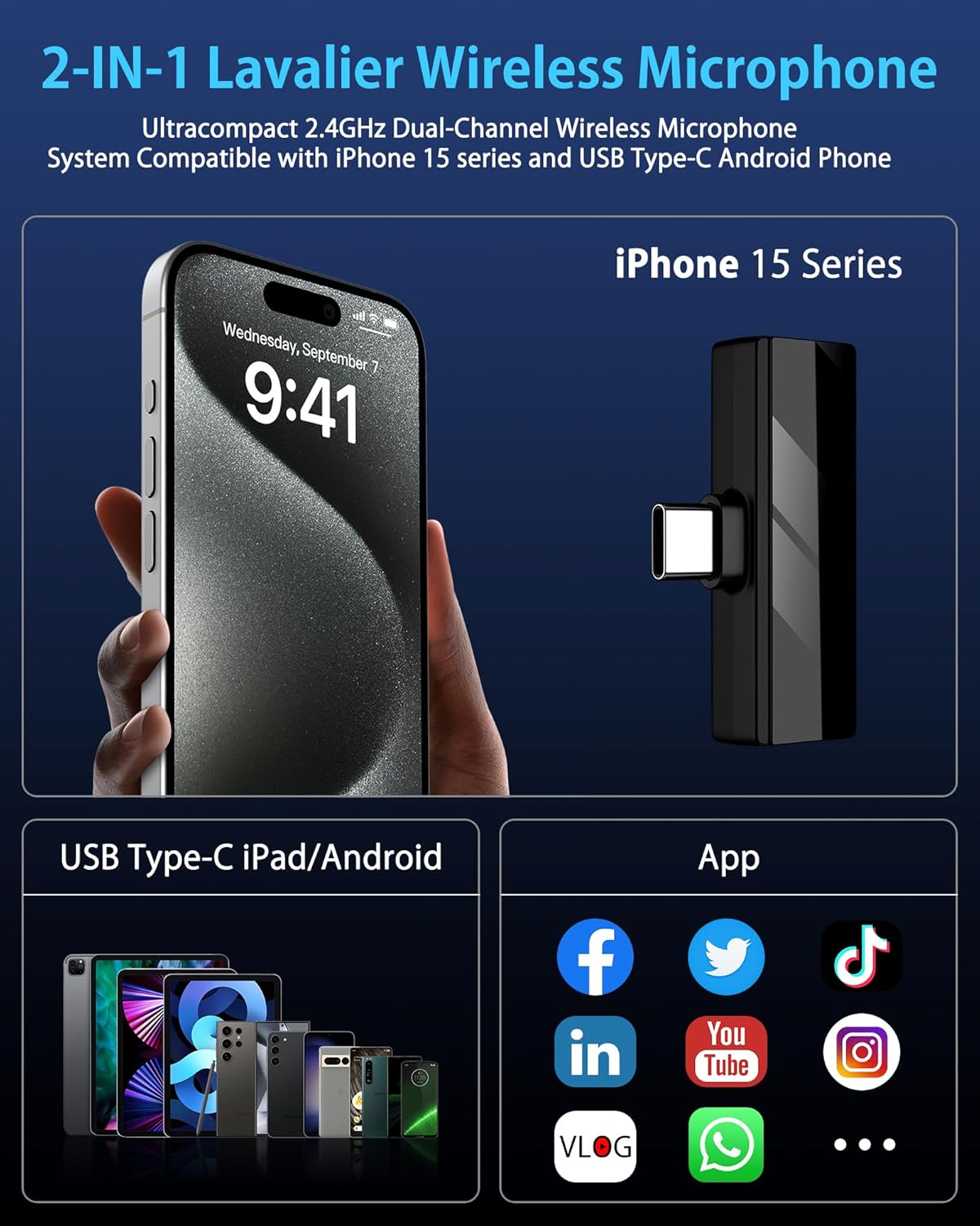 Mini Wireless Lapel Microphone for Android/iPhone Ideal for Video Recording / Conferencing / Lecturing / Work