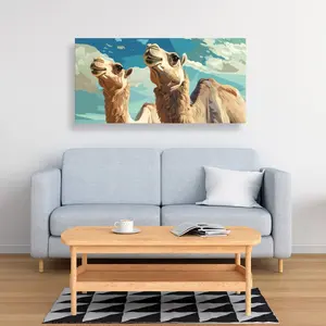 Pictorem C1RC2448OCXY1R 24 x 48 in. Camels Looking Up - Beige Canvas Wall Art for Home Decor