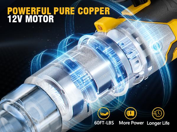 Cordless Electric Ratchet Wrench Set, 60Ft-lbs, 12V Extended Cordless Ratchet Wrench 3/8", 6 Sockets, 1/4" Adapter, Forward/Reverse Switch, 2 Batteries, 1/2" Adapter