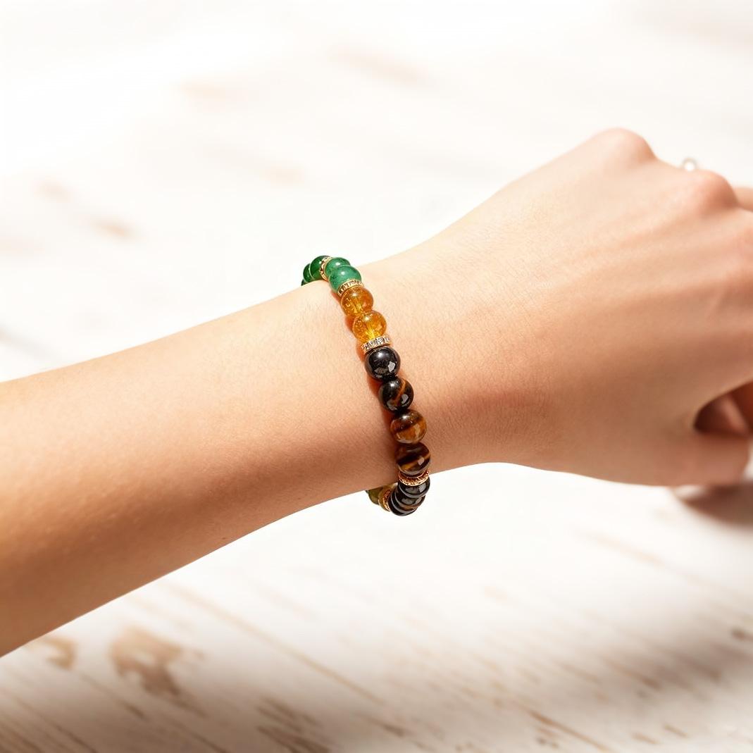 DB- 1pc Tiger Eye Beaded Money Attracting Bracelet, Natural Black Yellow Tourmaline Onyx Wealth Attraction Bracelet Fashionable Accessory for Daily Wear, Christmas Jewelry Gift Money Bracelet-DB