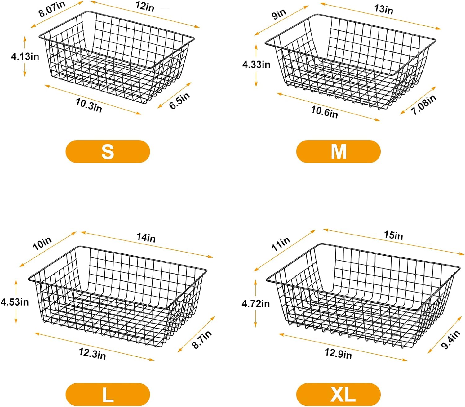 4 Packs Wire Storage Baskets, Premium Large Metal Wire Storage Bin Pantry Organization and Storage Freezer Organizer for Home Office Kitchen Wall Room