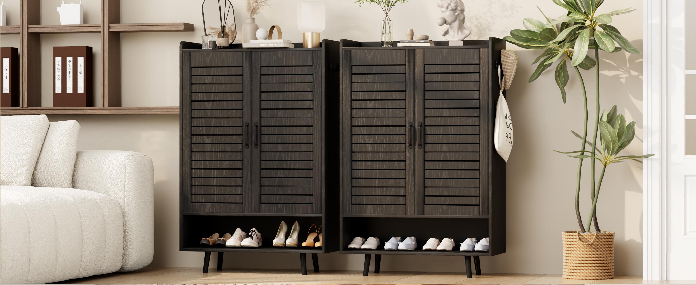 【HolidayHaul】Shoe Cabinet with Doors, 6-Tier Shoe Storage Cabinet with Adjustable Shelves, Wooden 50'' Tall Shoes Rack Organizer Cabinet for Entryway, Front Door, Hallway Closet, Living Room - Blue