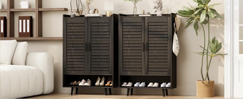 【HolidayHaul】Shoe Cabinet with Doors, 6-Tier Shoe Storage Cabinet with Adjustable Shelves, Wooden 50'' Tall Shoes Rack Organizer Cabinet for Entryway, Front Door, Hallway Closet, Living Room - Blue