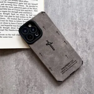 Cross + Scripture Quote Pattern Made of TPU and leather the touch is as delicate and skin friendly as velvet suitable for Apple 17 16 15 14 13 12 11 Pro Max Plus X XS MAX