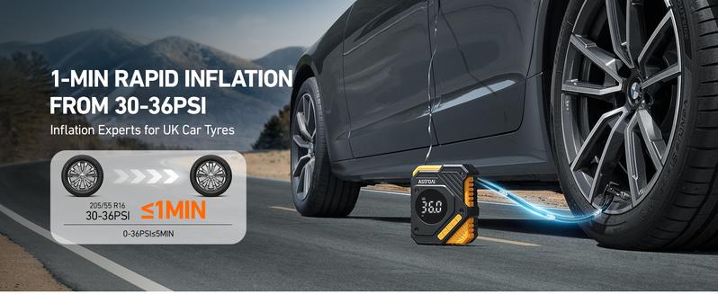 AstroAI Car Tyre Inflator Air Compressor 12V DC, 150 PSI Digital Tyre Pump with Pressure Gauge, Large LCD Display, Smart Preset & Auto Stop, for Car, Motorcycle, Bike Tyres