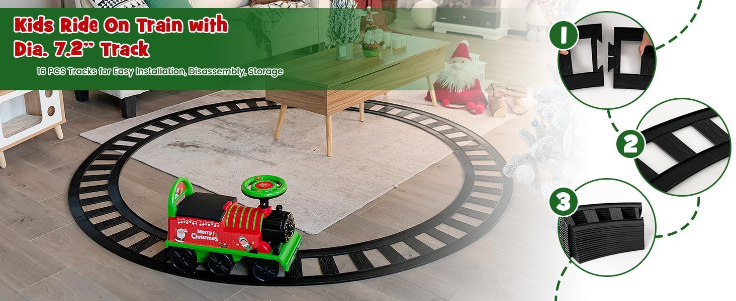 Costway 6V Electric Ride on Train with 16 Track Pieces, Toddler Ride-on Train Set with Flashing Light, Storage Seat & Anti-tilt Device,Playable Without Tracks, Gift for Boys Girls,Christmas Festival Gift Black Friday Cyber Monday Costway 6V Electric Ride on Train with 16 Track Pieces, Toddler Ride-on Train Set with Flashing Light, Storage Seat & Anti-tilt Device,Playable Without Tracks, Gift for Boys Girls,Christmas Festival Gift Black Friday Cyber Monday