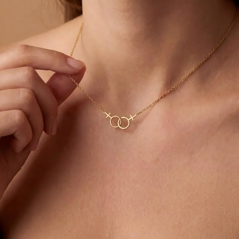 Modmints Minimalist Double Venus Necklace - Lesbian Pride Identity Jewelry, Women's Gold/Silver/Rose Gold Pendant, Adult Accessory, Gift Necklace,summerwins