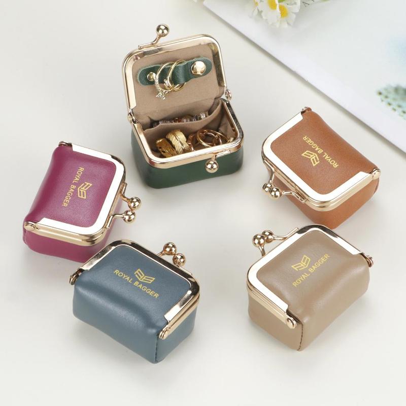 Big Size, Royal Bagger Genuine Leather Mini Jewelry Box, Ring & Necklace Storage, Retro Coin Purse with Kiss Lock for Women 4894