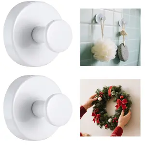 Suction Hooks for Shower on Glass,New Model No-Drill Suction Cup Hooks,Wreath Hangers for Front Doors,Metal Towel Hooks for Showers Bathrooms Mirrors(White 2 Pack)