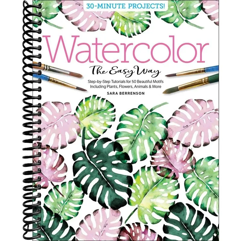 Watercolor Activity Book - Painting Guide for Art Enthusiasts with Step-by-Step Tutorials, Brush Recommendations, 50 Beautiful Paintings & Hand-Drawn Motifs (Plants, Flowers, Animals)