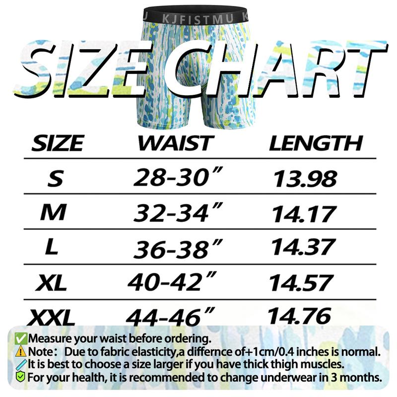KJFISTMU 12-piece Men's Boxer Briefs Set - High elasticity, full-coverage long boxer briefs, available in various colors and printed patterns, comfortable and snug, suitable for daily wear - Bulk (machine washable and hand washable)