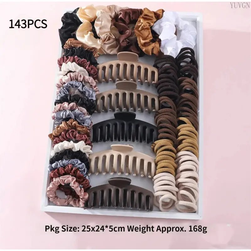 143-piece hair clip and hair tie set, including large hair scrunchies, Korean-style fresh hair claws, rubber bands and multi-piece hair accessories summerwins tiktokshopbacktoschool