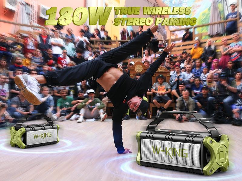 W-KING D8 Bluetooth Speaker 90W Peak Power 50W Deep Bass 2 Subwoofers IPX6 Waterproof EQ TF AUX NFC for Pool Party Travel Smart Audio Speaker Green