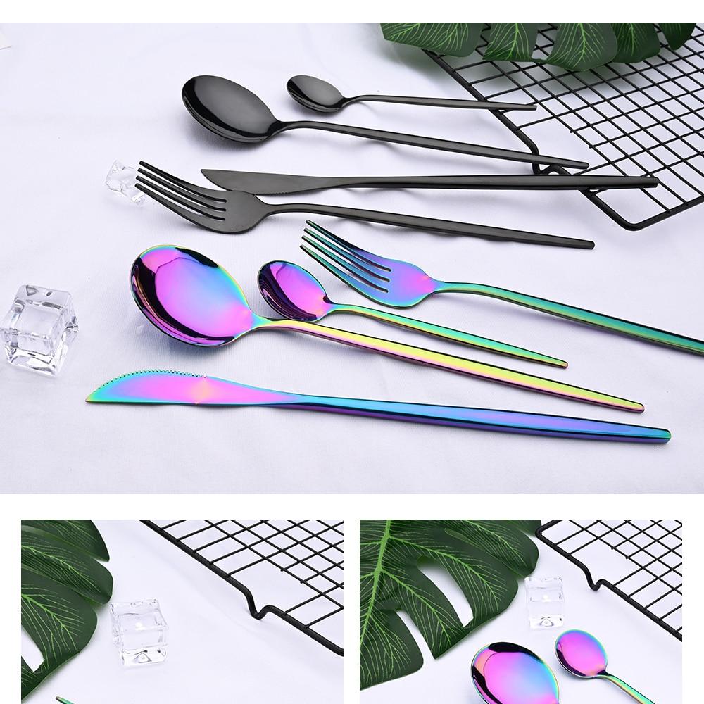 24pcs Black Western Dinnerware Set Stainless Steel Cutlery Set Fork Knife Spoon Tableware Set Flatware Set Silverware Set