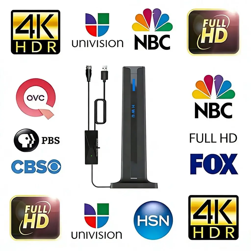 Digital HDTV Antenna for Local Channels, Long Range 360° TV Antenna Support Indoor Outdoor Antenna for Smart TV Easy Installation