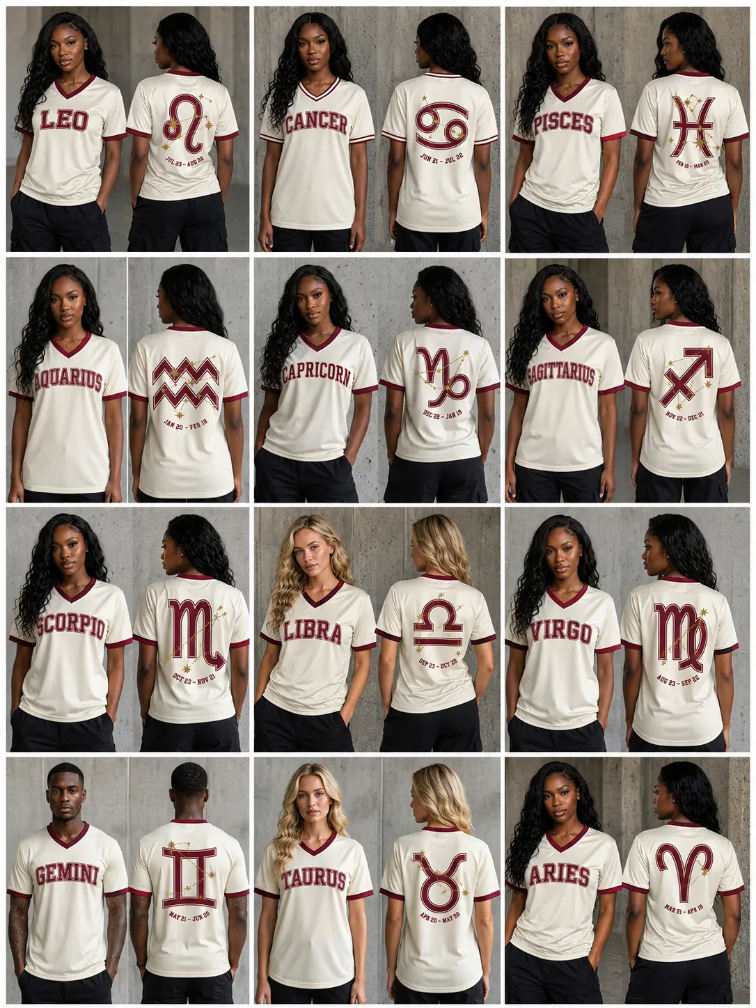 Zodiac Soccer Jersey Shirt Unisex V-Neck Star Sign Athletic Tee Retro Varsity Constellation Graphic Top Birthday Gift for Men Women All 12 Signs Aries Taurus Gemini Cancer Leo Virgo Libra Scorpio