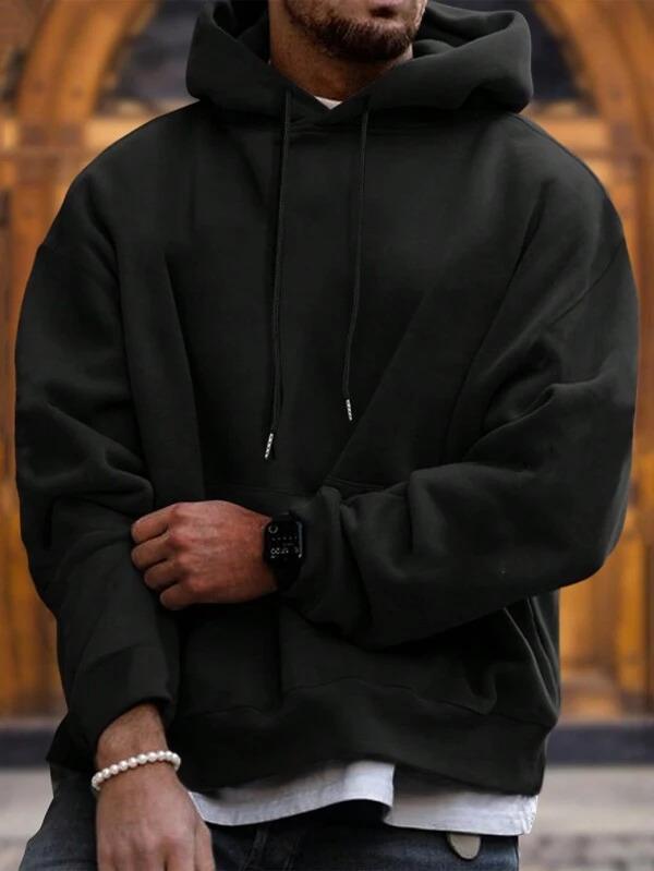 Men's Thick and Soft Hooded Sweatshirt - Solid Color Casual Pullover, Comfortable for Outdoor and Everyday Wear in All Seasons, Adjustable Drawstring Design, Loose Fit | Solid Color Hooded Sweatshirt | Soft Texture Sweatshirt