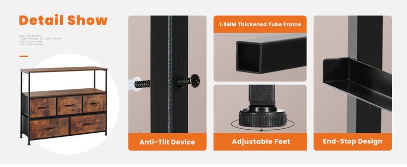 Dresser TV Stand, Entertainment Center with 5 Fabric Drawers, Media Console Table for TV with Open Storage Shelf Dresser Dresser TV Stand, Entertainment Center with 5 Fabric Drawers, Media Console Table for TV with Open Storage Shelf Dresser